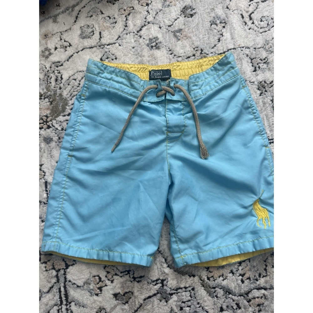 Polo Ralph Lauren Boys Swim Trunks Board Shorts Big Pony Blue Yellow Sz 6